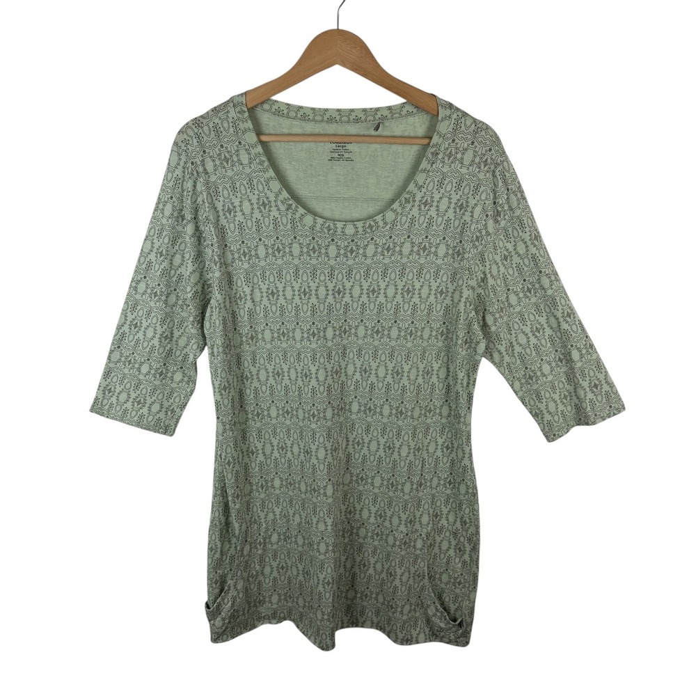 Toad&Co Ursa Tunic Top Large Sage Green Geometric Print Stretch Outdoors Hiking